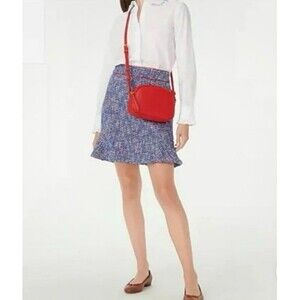 J. Crew Fluted Skirt Autumn Tweed Size 14 Blue Metallic Preppy Old Money